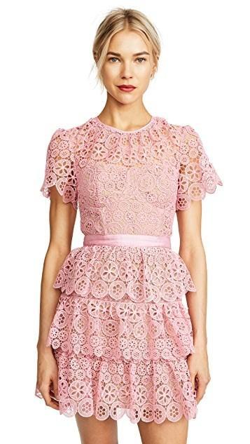 Self Portrait Pink Tiered Mini Dress pink size 8 - Image 1