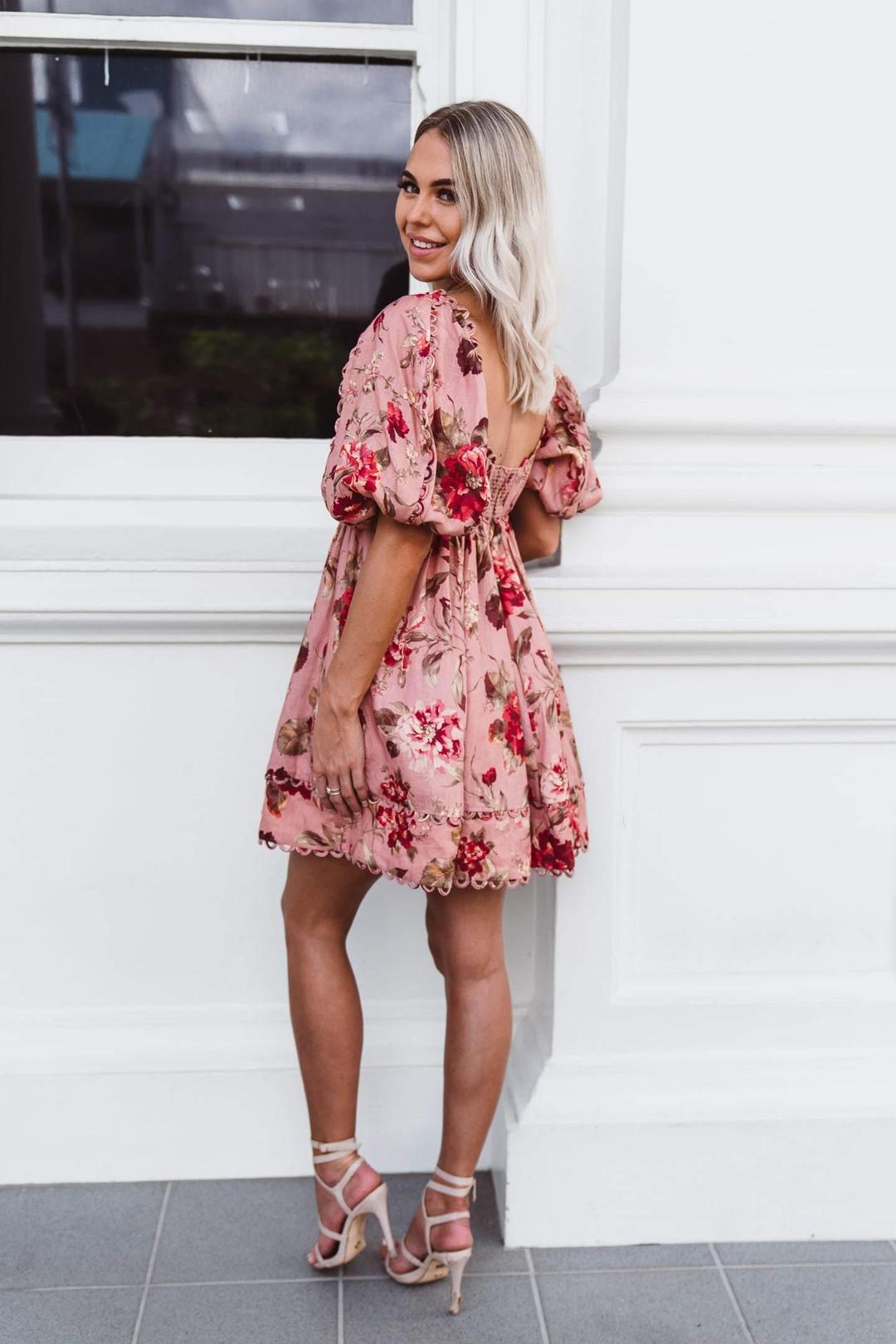 Zimmermann Cassia Scallop Mini Dress in Floral Musk Size 0 / AU 8 for rent on The Volte - main image