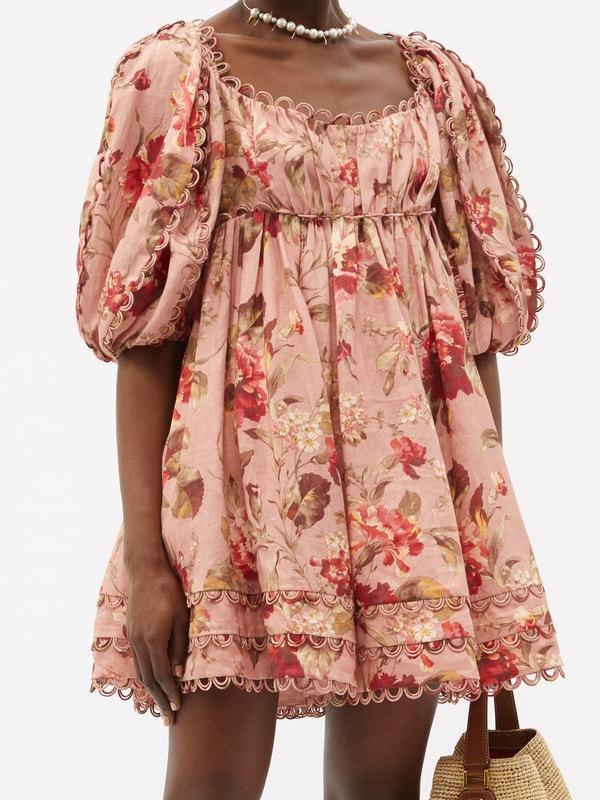 Zimmermann Cassia Scallop Mini Dress in Floral Musk Size 0 / AU 8 for rent on The Volte - main image