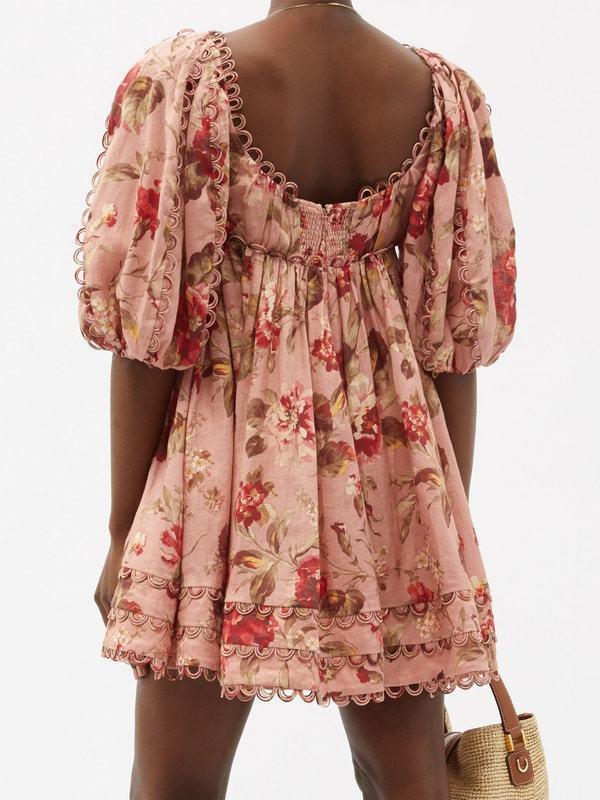 Zimmermann Cassia Scallop Mini Dress in Floral Musk Size 0 / AU 8 for rent on The Volte - main image