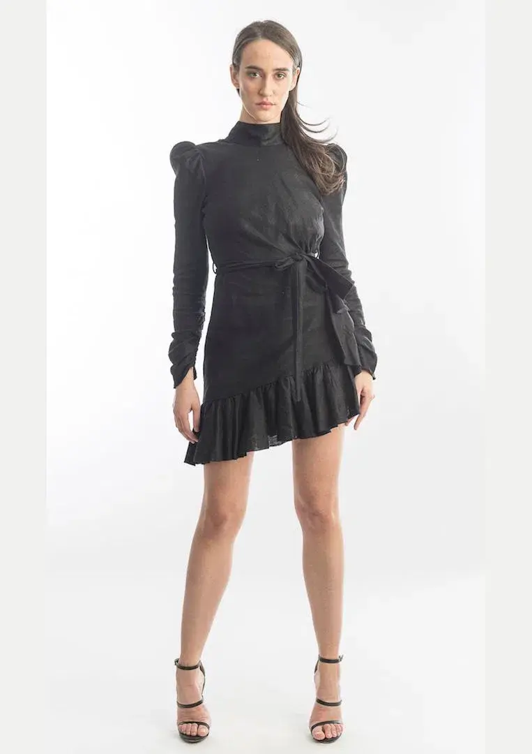 Zimmermann Asymmetric Flounce Mini Dress Black Size 6 - Image 1
