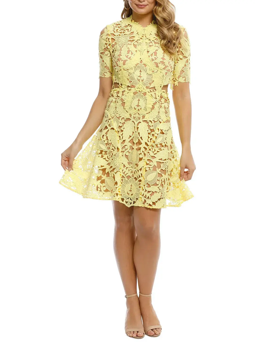 Thurley Dandelion Lace Mini Dress Yellow Size 10 - Image 1