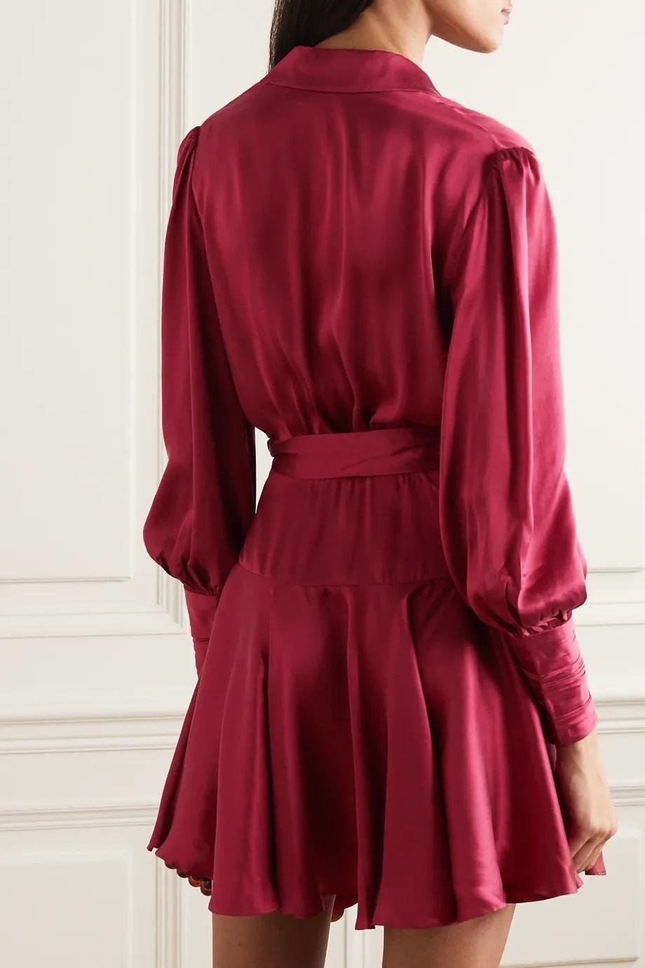 Zimmermann Silk Wrap Mini Dress in Burgundy Size 6 - Image 2