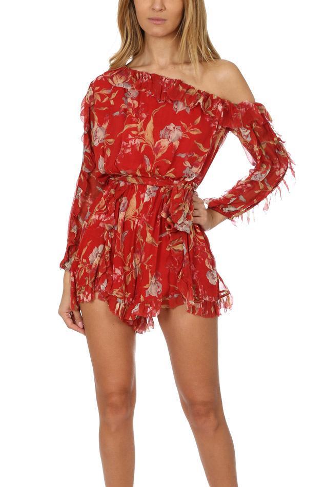 Zimmermann Corsair Iris Playsuit Red Washed Iris Size 0 / AU 8 - Image 5