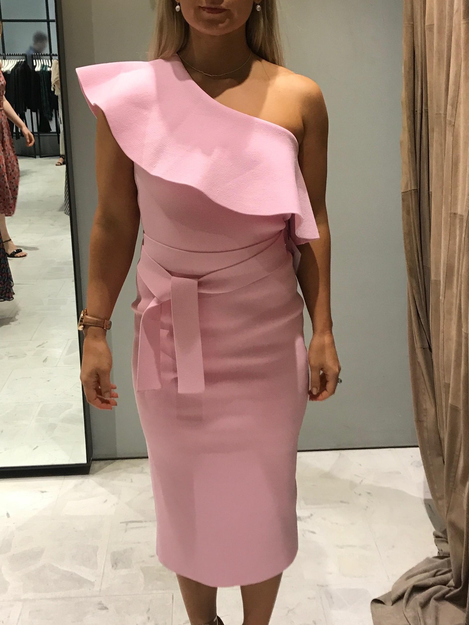 Scanlan Theodore Crepe Knit Ruffle Dress Pink Size 10 - Image 2
