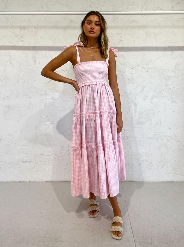 Steele Lyla Dress Blush Pink Check Size XS / AU 6 for rent on The Volte - main image