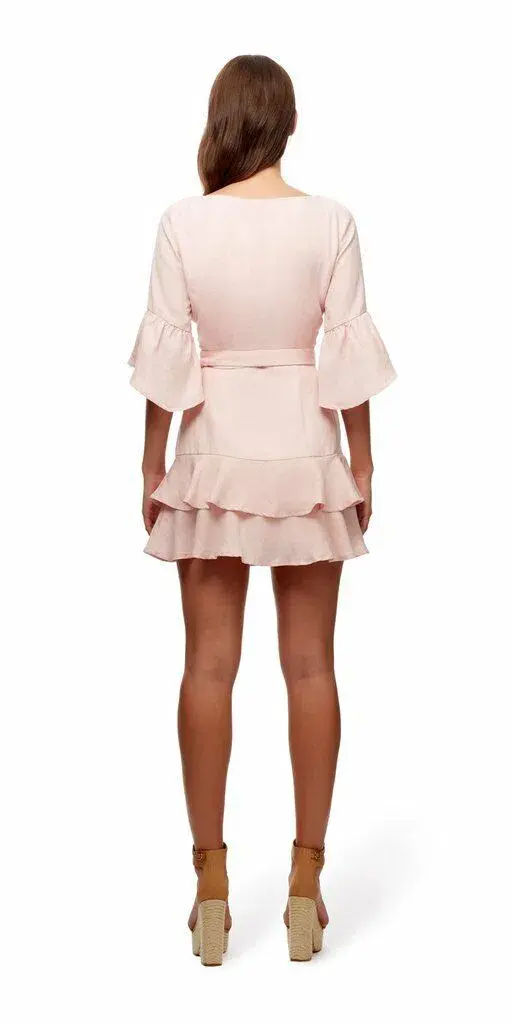 Kookai Shoreline Frill Wrap Dress Pink Size 12 for rent on The Volte - main image