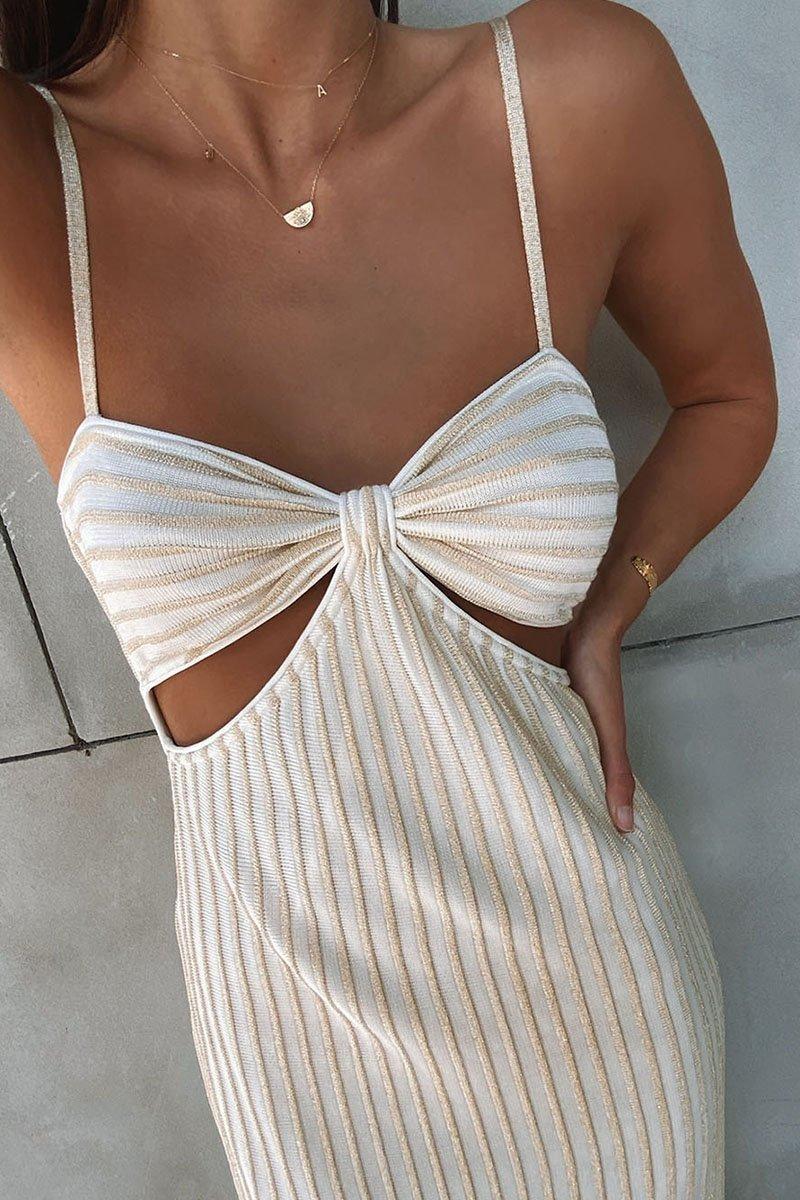 Suboo Adele Knit Cut Out Midi Dress Cream Size 8 - Image 2
