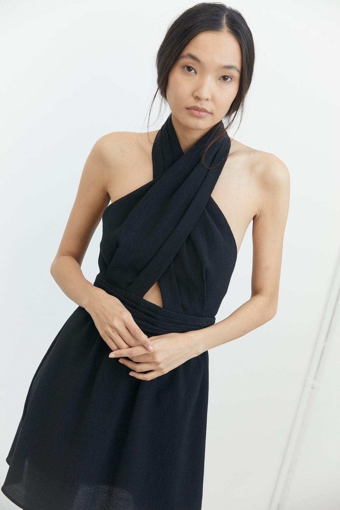 THIRD FORM Crossing Over Mini Dress in Black Ripple Size 6 for rent on The Volte - main image