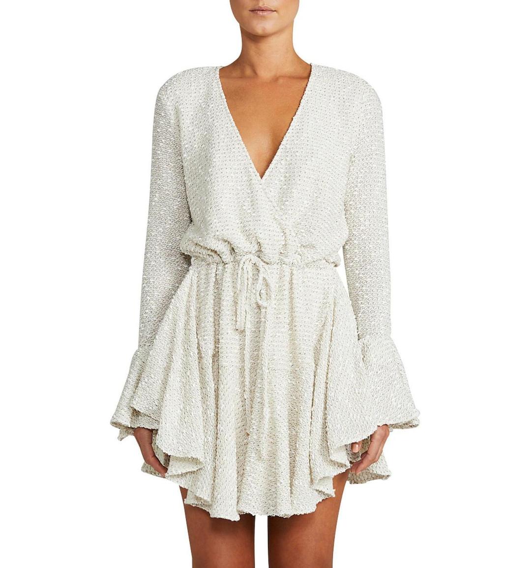 Shona Joy Aimee Frill Cuff Drawstring Mini Dress Cream Size 6  for rent on The Volte - main image