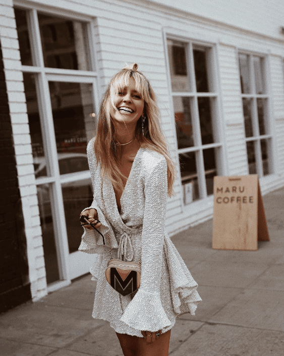 Shona Joy Aimee Frill Cuff Drawstring Mini Dress Cream Size 6  for rent on The Volte - main image