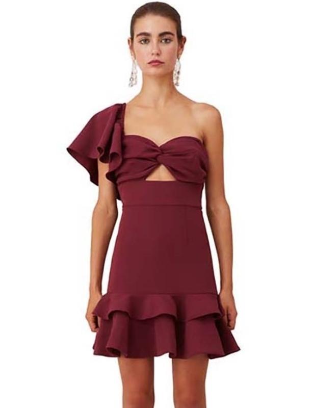 Keepsake the Label Delight Asym Mini Dress Burgundy Size M - Image 2