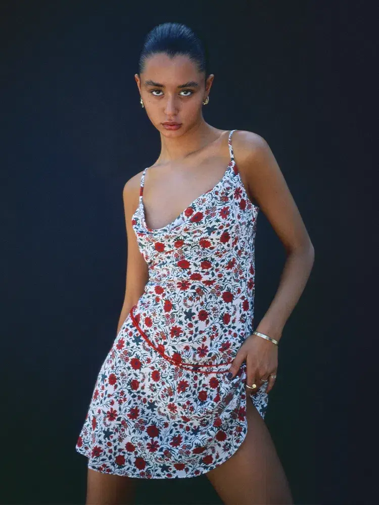 Realisation Par The Montague Mini Dress White Batik Floral Size XXS / AU 4 - Image 2