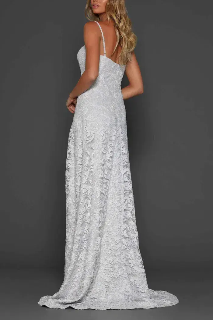 Elle Zeitoune Page Bustier Lace Gown Blue Silver Size 8 - Image 2