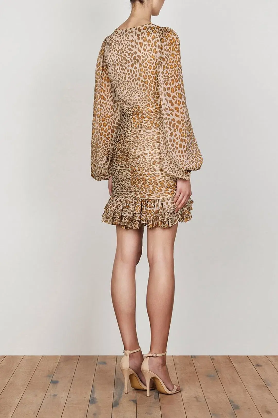 Shona Joy Ghetty Plunged Ruched Mini Dress Animal Print Size 6 - Image 2