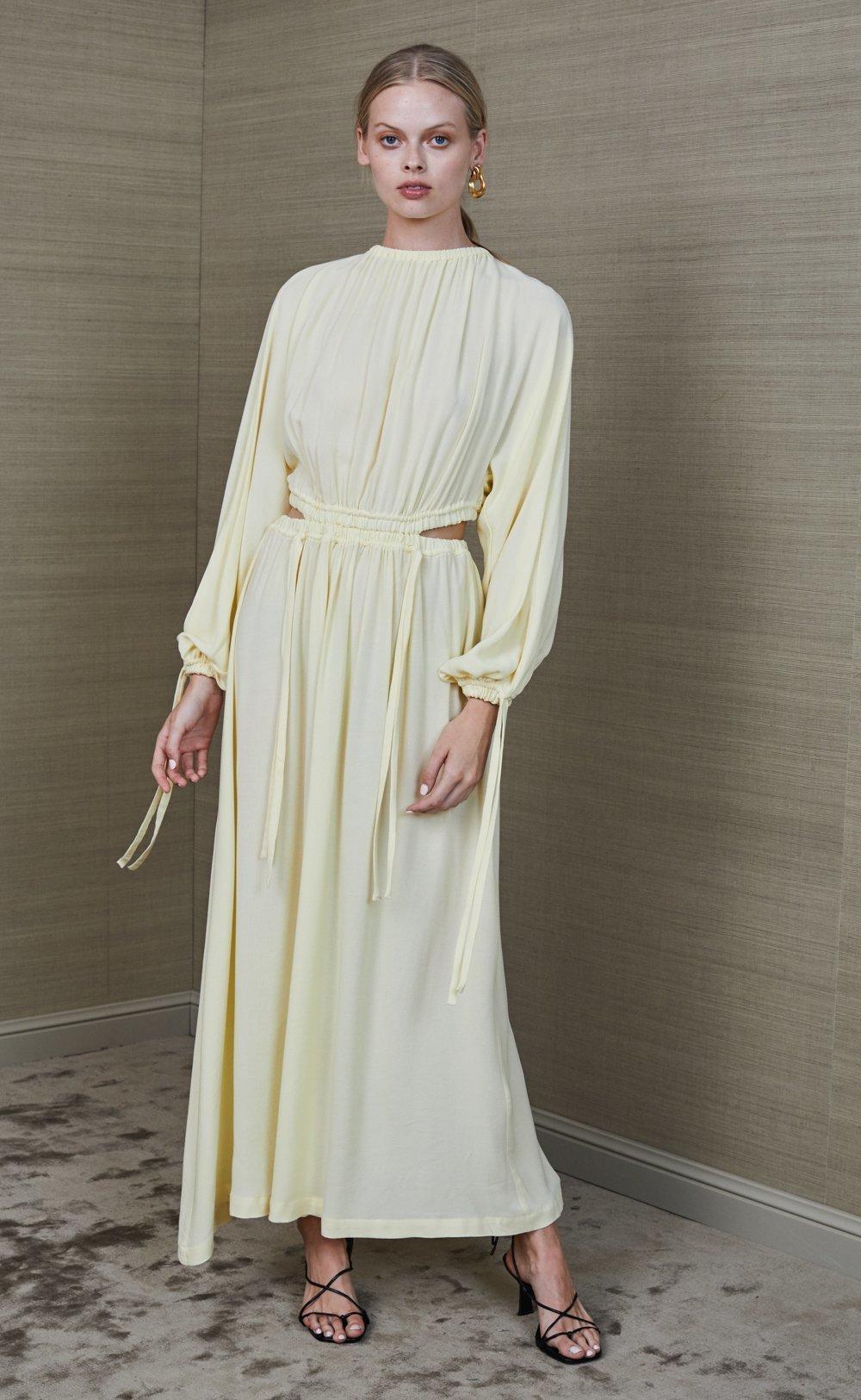 Bec & Bridge Mala Long Sleeve Midi Dress Pastel Yellow Size 10 - Image 1