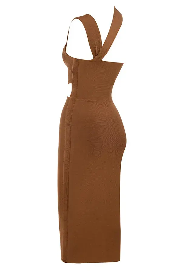 House Of CB Aina Cut Out Midi Dress Tan Size 12 - Image 4