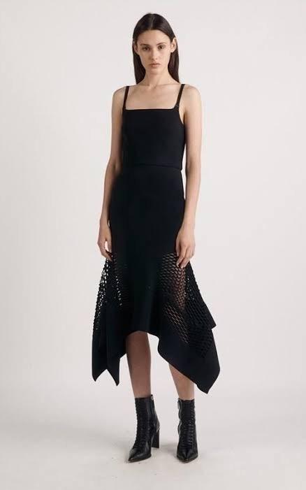 DION LEE honeycomb perf drape dress, navy blue / black, size 8 - Image 1