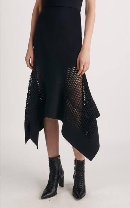 DION LEE honeycomb perf drape dress, navy blue / black, size 8 - Image 2