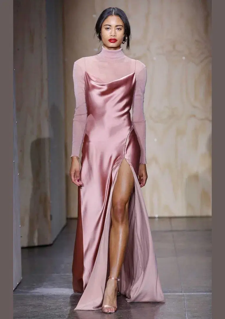 Jonathan Simkhai Long Flared Cowl Neck Charmeuse Slip Dress Pink Size 6 - Image 1