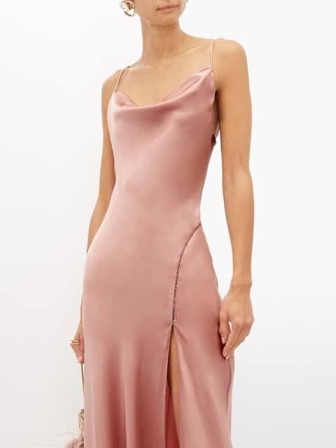 Jonathan Simkhai Long Flared Cowl Neck Charmeuse Slip Dress Pink Size 6 - Image 2