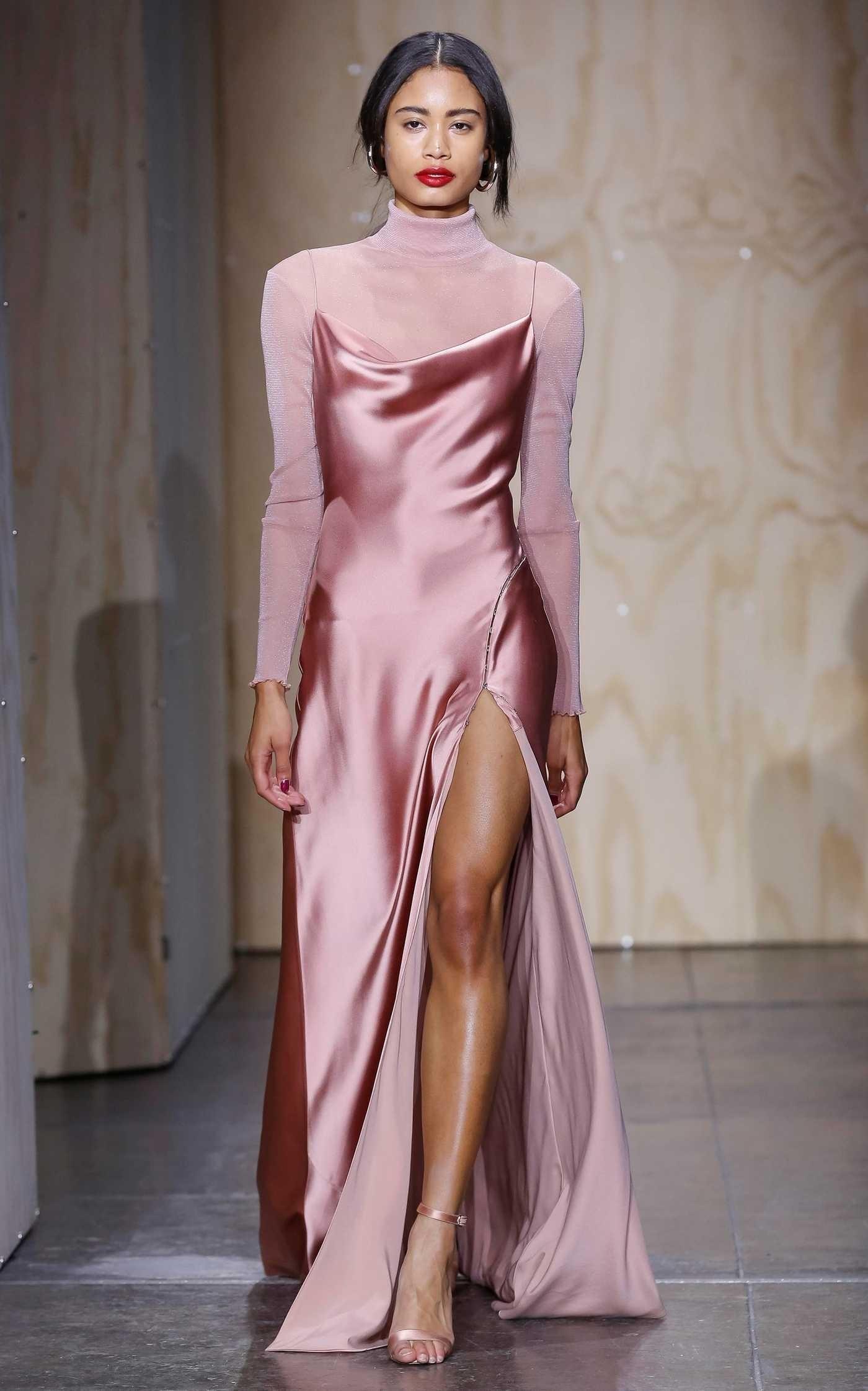 Jonathan Simkhai Long Flared Cowl Neck Charmeuse Slip Dress Pink Size 6 - Image 5