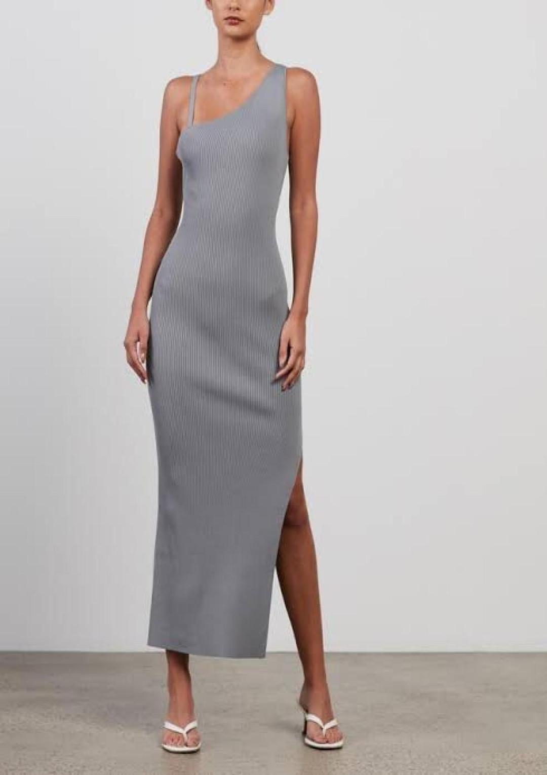 Bec & Bridge Harper Knit Asymmetric Dress Blue Size 10 for rent on The Volte - main image