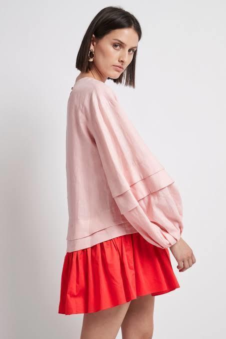 Aje Quietude Long Sleeve Mini Dress Red/Pink Size 4 for rent on The Volte - main image