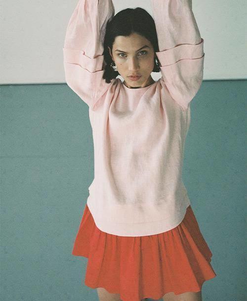 Aje Quietude Long Sleeve Mini Dress Red/Pink Size 4 for rent on The Volte - main image