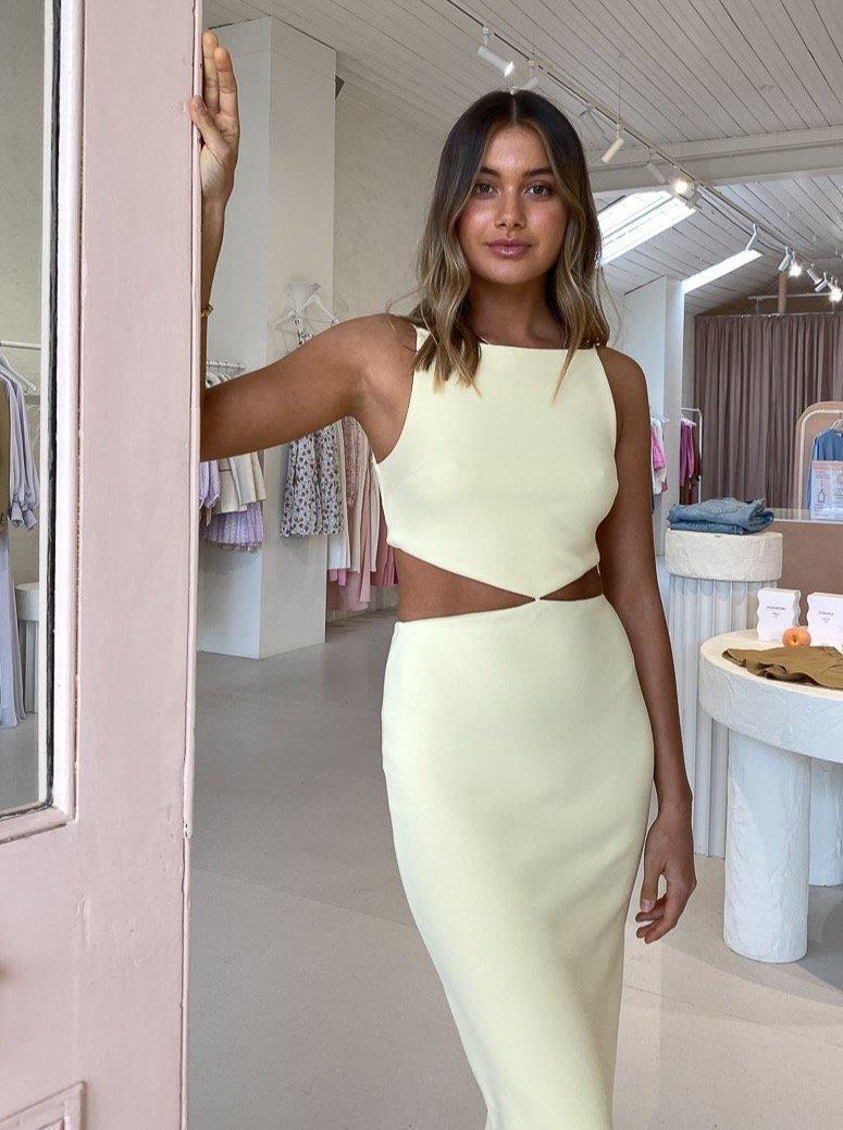 BEC & BRIDGE SCOUT CUT OUT MIDI DRESS - LEMONADE - SIZE 8 for rent on The Volte - main image