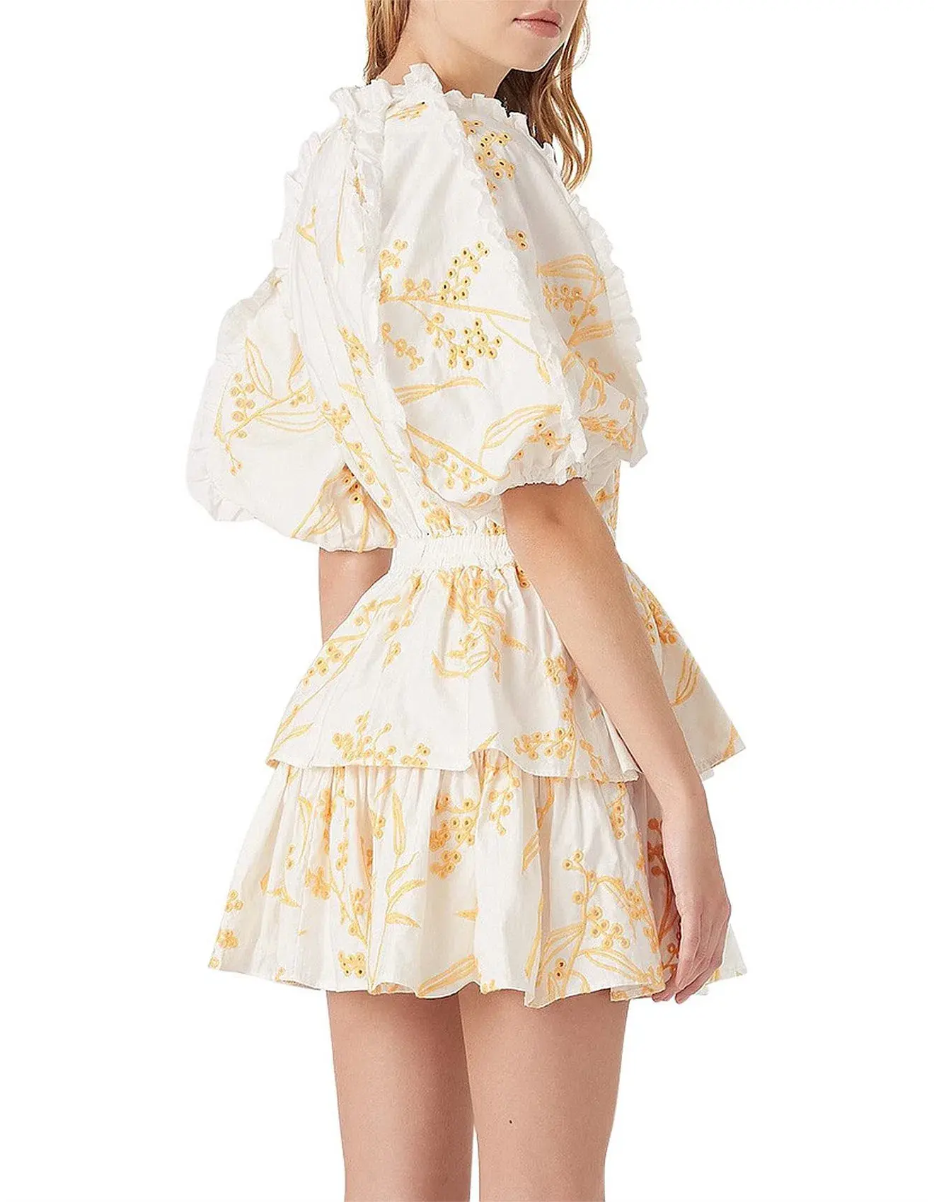 Aje Mimosa Broderie Frill Mini Dress Wattle Size 4 - Image 3