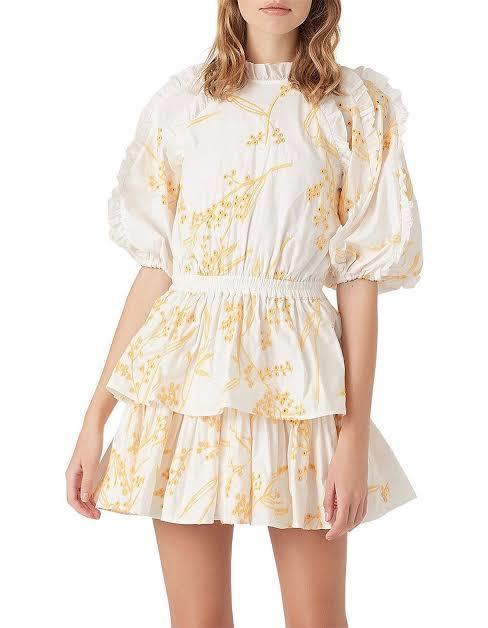 Aje Mimosa Broderie Frill Mini Dress Wattle Size 4 for rent on The Volte - main image