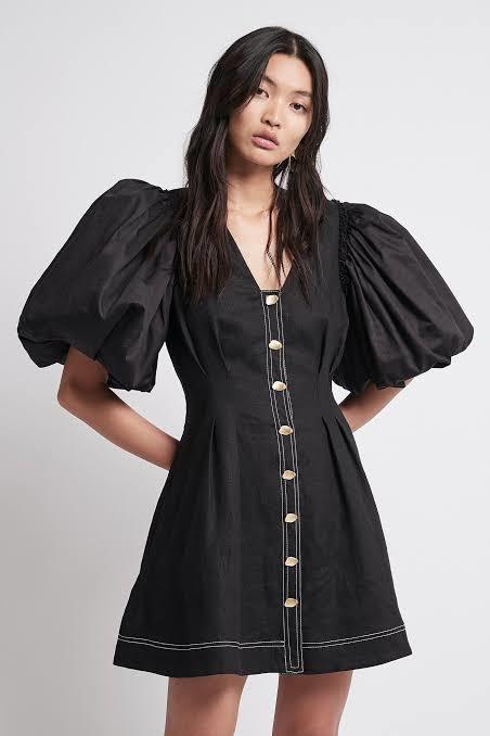 Aje Quietude Puff Sleeved Linen Mini Dress Black Size 8 - Image 2