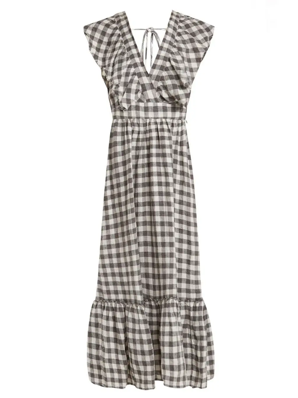 Lee Mathews Edith Gingham V Neck Dress Grey Size 12 for rent on The Volte - main image