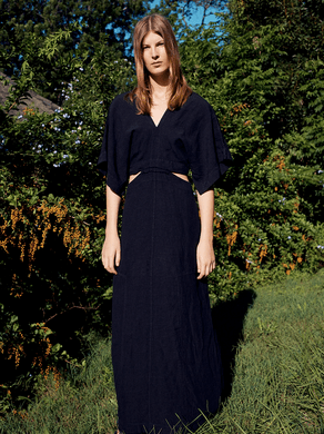 BASSIKE linen v neck longerline dress - Image 1