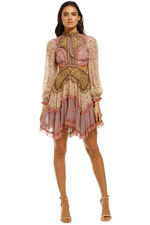 Zimmermann Juniper Spliced Cut Out Dress Multi/Print Size 6 - Image 1