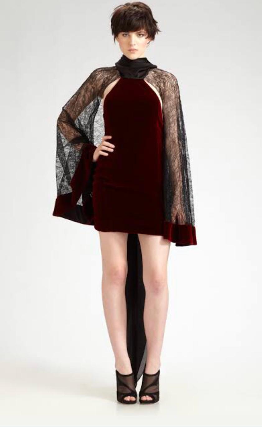Alexander Wang Red Velvet Backless Mini Lace Sleeve Dress Rare Size 8 for rent on The Volte - main image