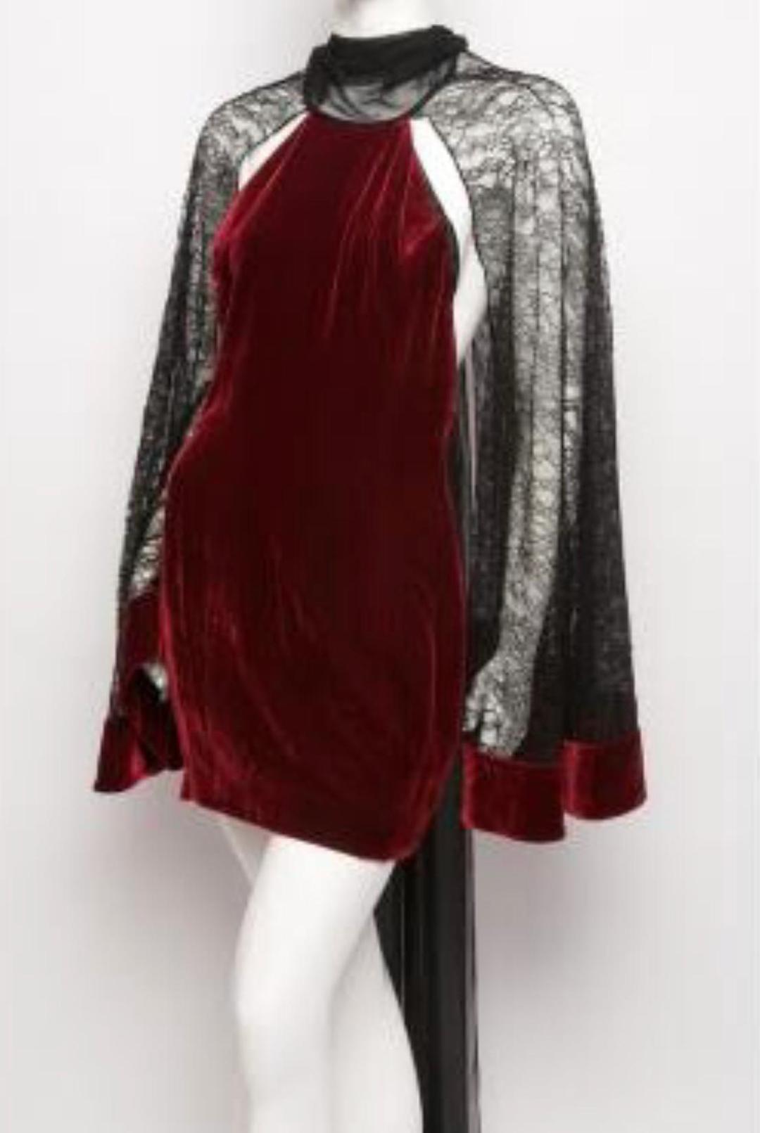 Alexander Wang Red Velvet Backless Mini Lace Sleeve Dress Rare Size 8 for rent on The Volte - main image