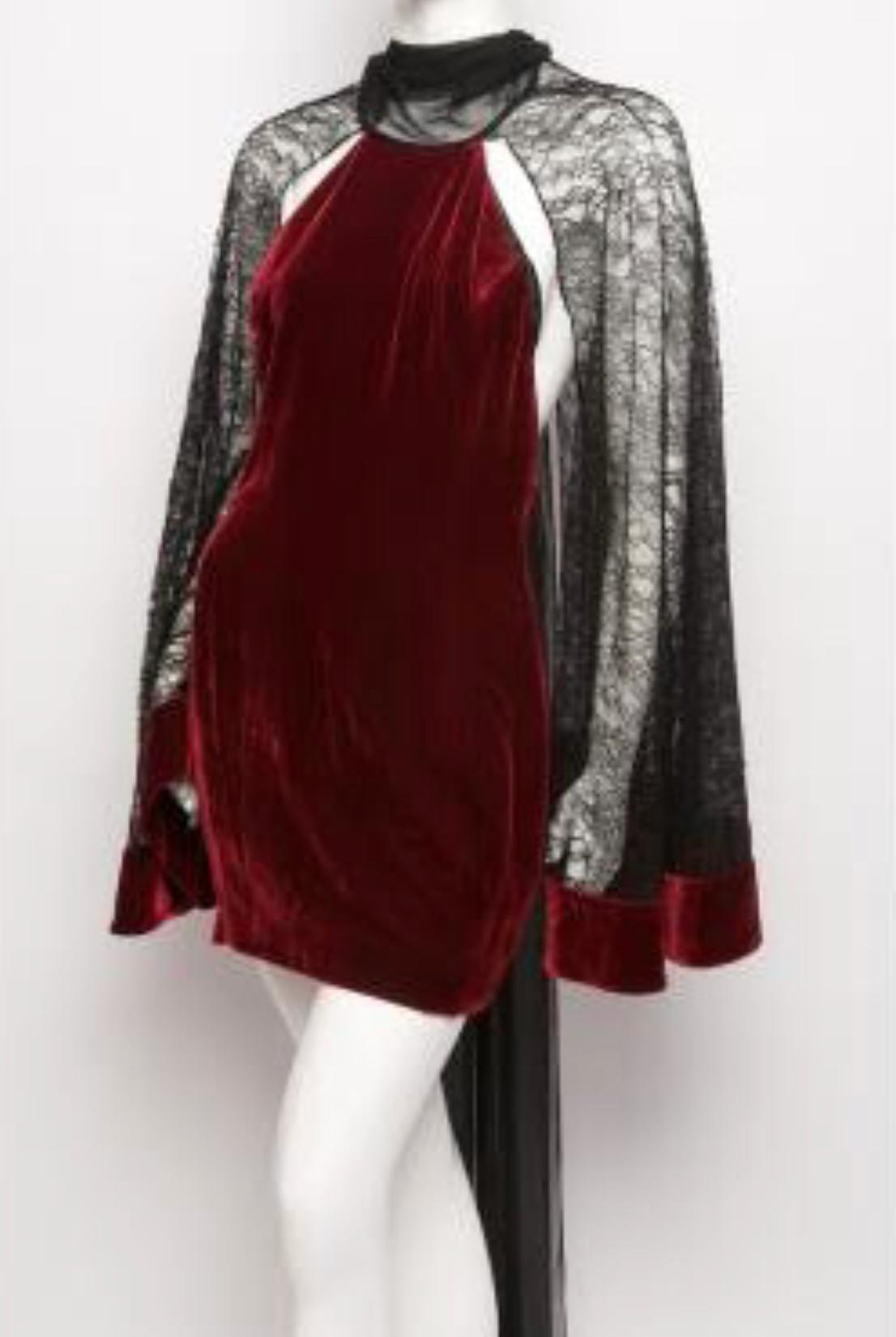 Alexander Wang Red Velvet Backless Mini Lace Sleeve Dress Rare Size 8 - Image 2
