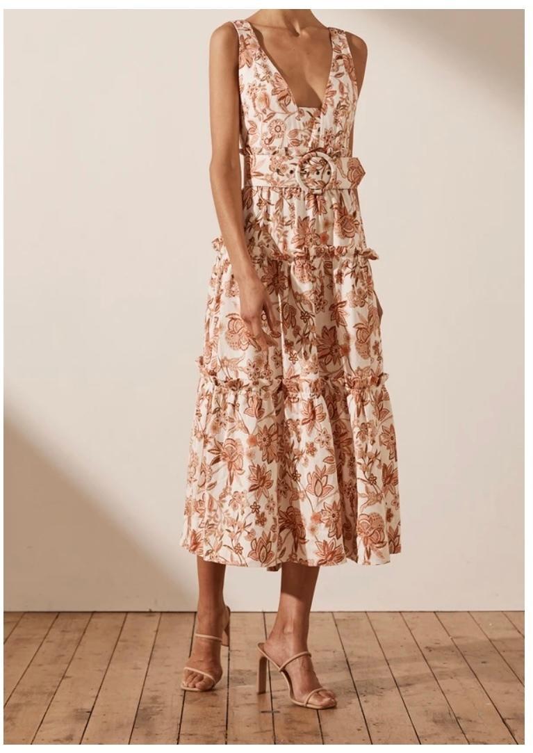 Shona Joy Carolina Tiered Midi Dress Print Size 8 - Image 2