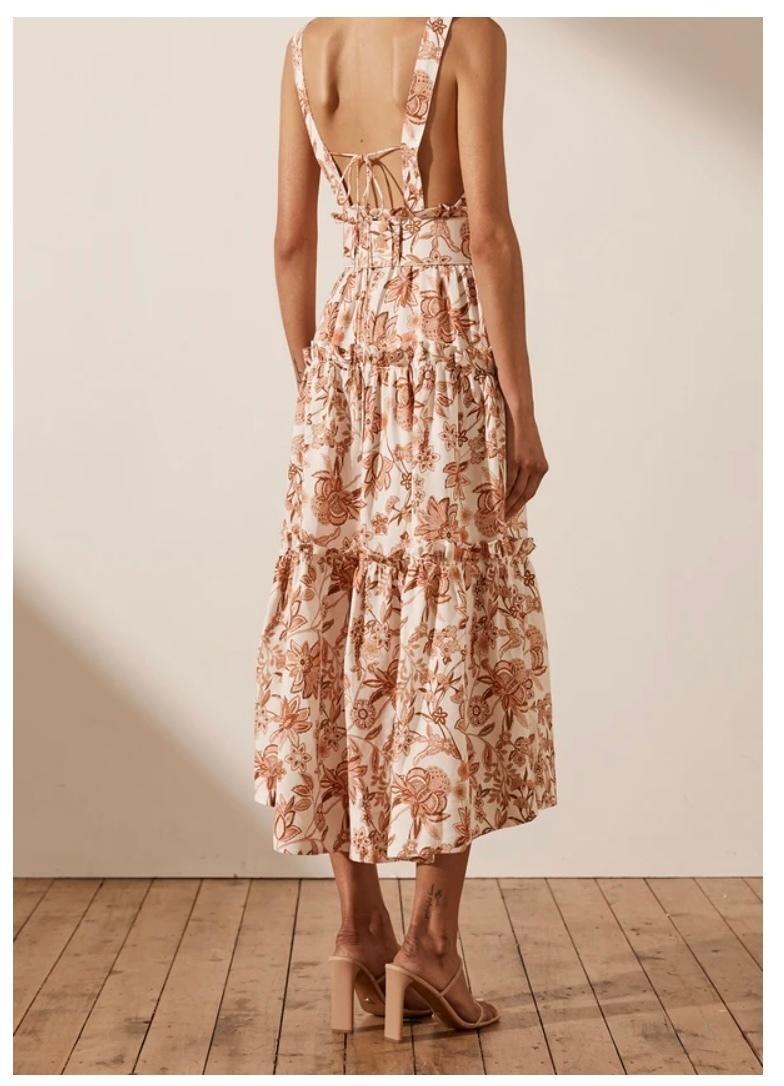 Shona Joy Carolina Tiered Midi Dress Print Size 8 - Image 3