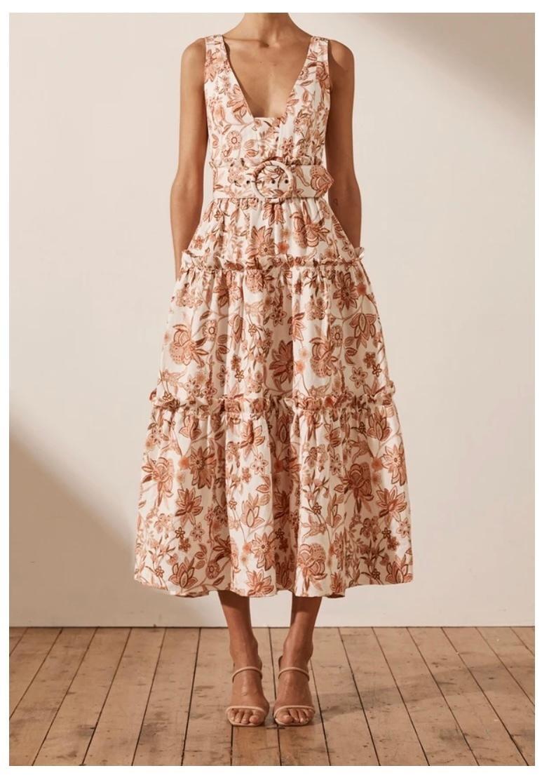 Shona Joy Carolina Tiered Midi Dress Print Size 8 - Image 1