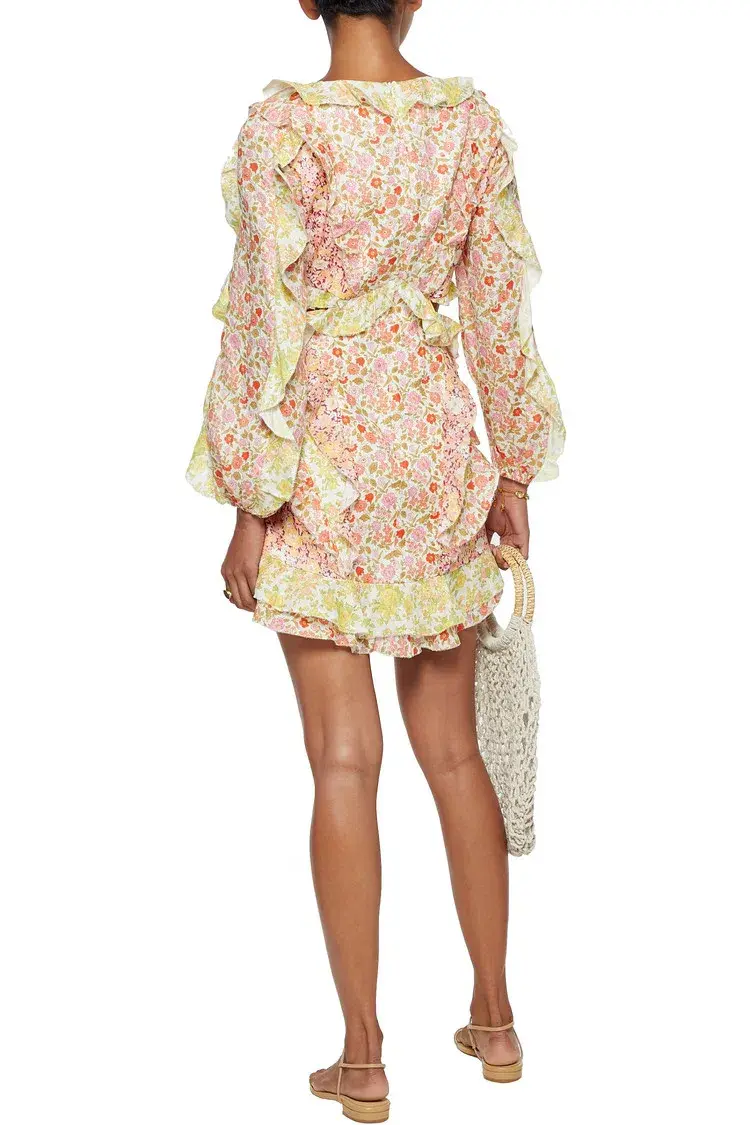 Zimmermann Goldie Spliced Cutout Ruffled Linen Mini Dress Floral Size 2 / Au 12 - Image 2