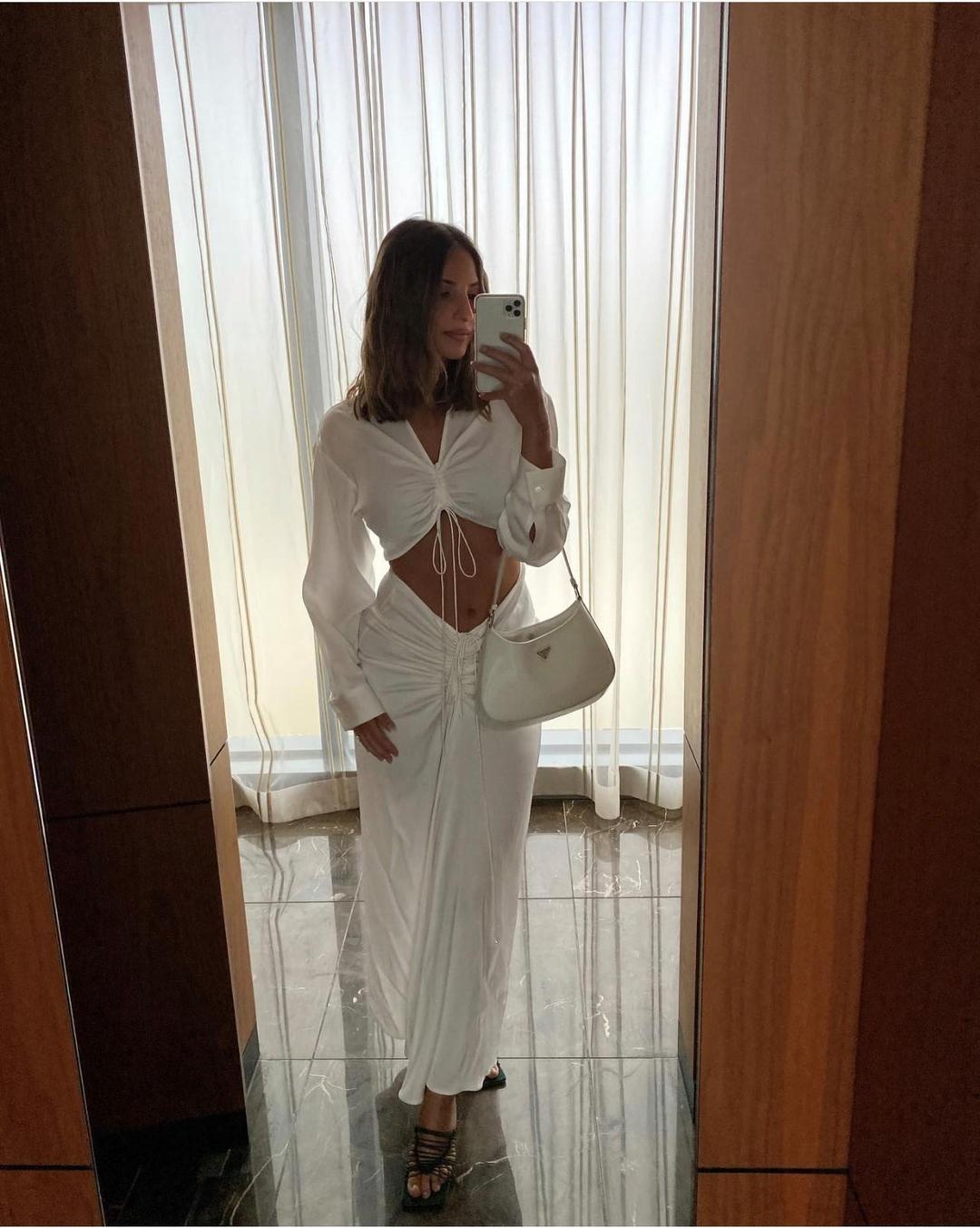 Christopher Esber Ruched Disconnect Shirt Dress White Size 6 for rent on The Volte - main image