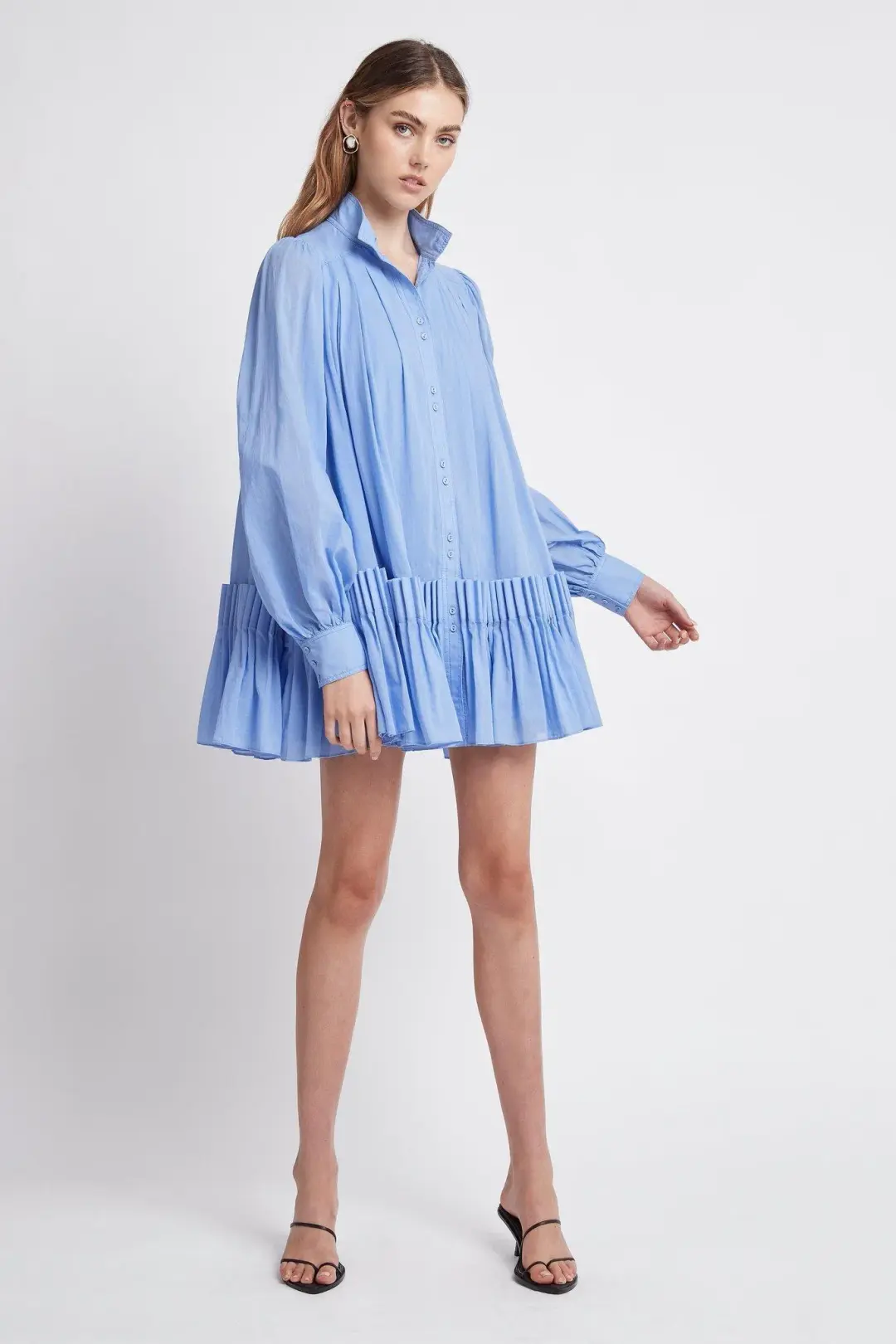 Aje Pavillon Pleat Mini Dress Cornflower Blue Size 8 for rent on The Volte - main image