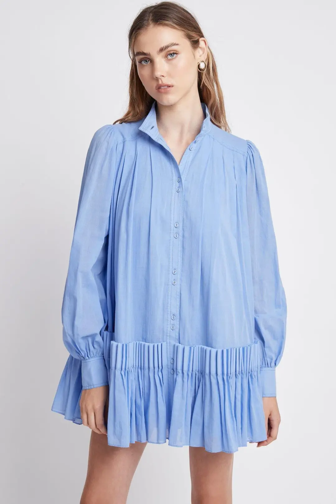 Aje Pavillon Pleat Mini Dress Cornflower Blue Size 8 for rent on The Volte - main image