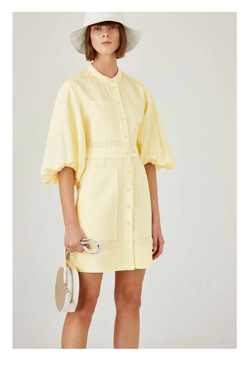 Oroton Cotton-Linen Full Sleeve Sorbet Yellow Dress Size 8  for rent on The Volte - main image