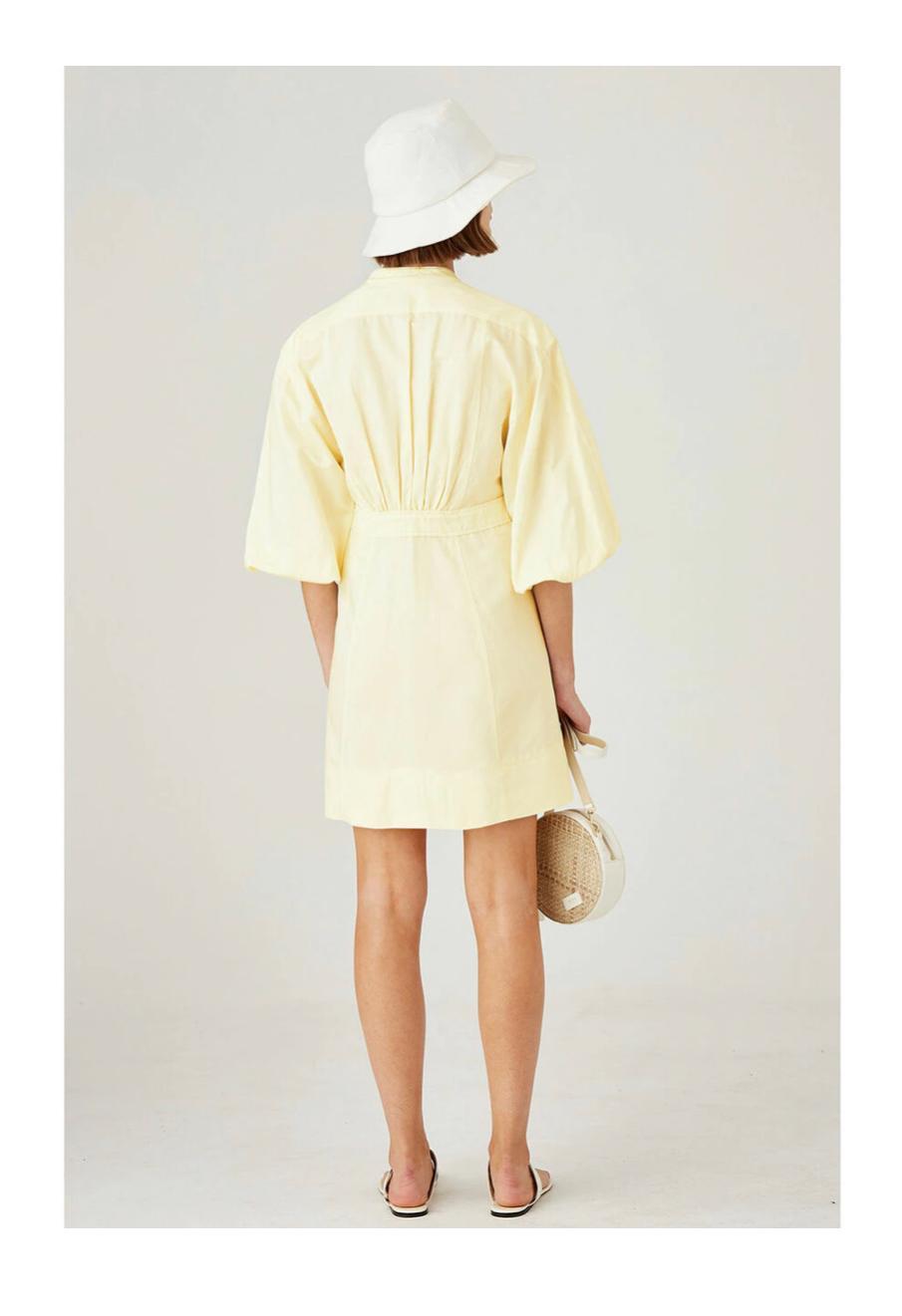 Oroton Cotton-Linen Full Sleeve Sorbet Yellow Dress Size 8  - Image 3