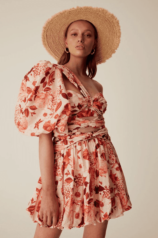 Thurley - Lantern Dress in Red Eden Floral Size 6 - Image 1