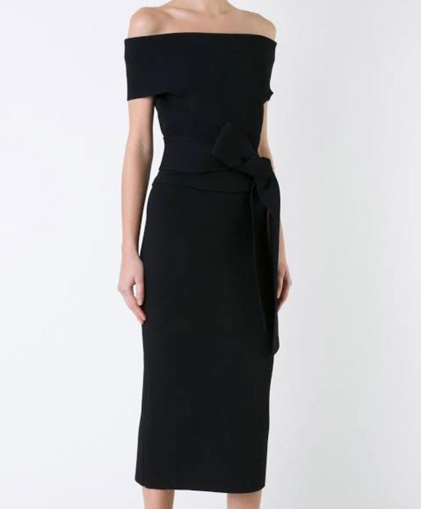 Scanlan Theodore Crepe Knit Off Shoulder Dress - Image 1